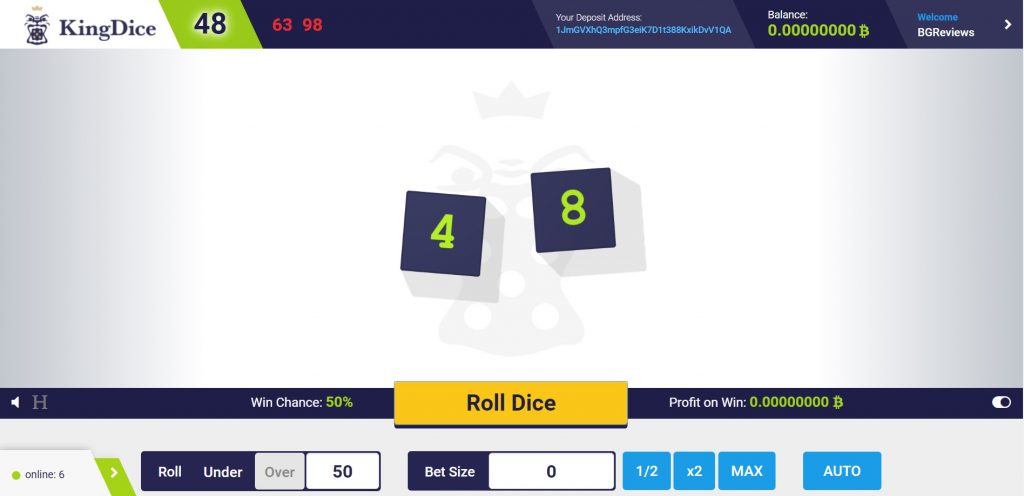 KingDice betting screenshot