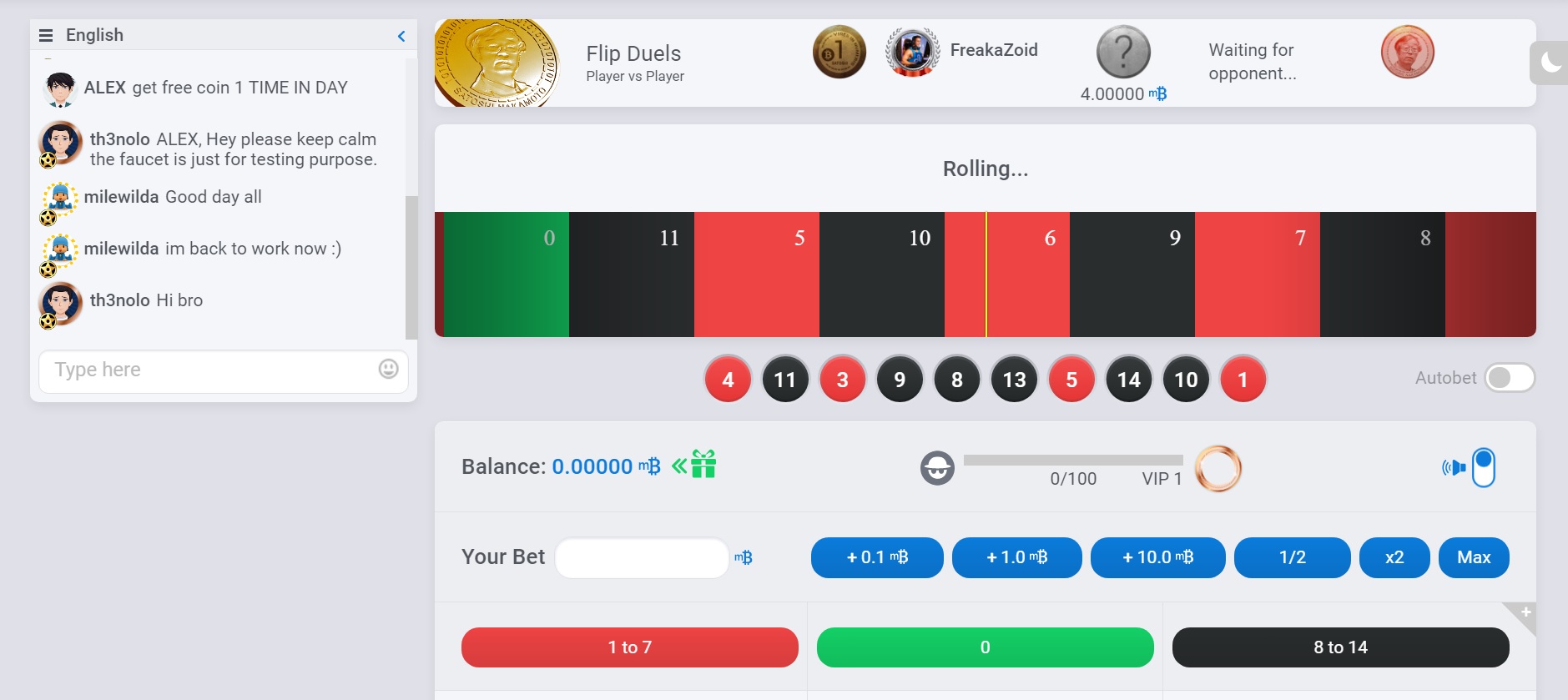 screenshot of BitDouble game page