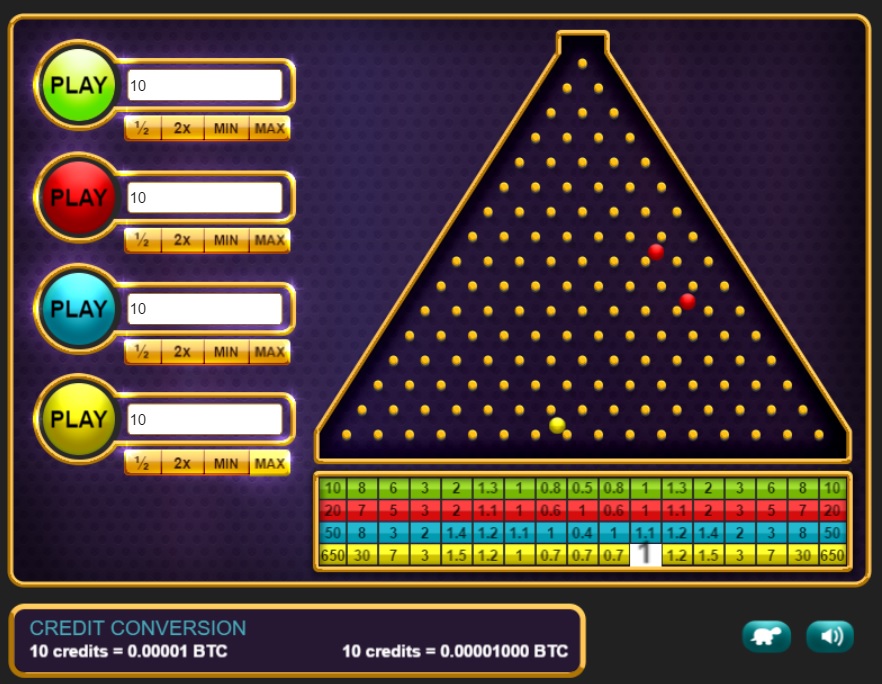 Plinko screenshot of balls falling at Crypto-Games