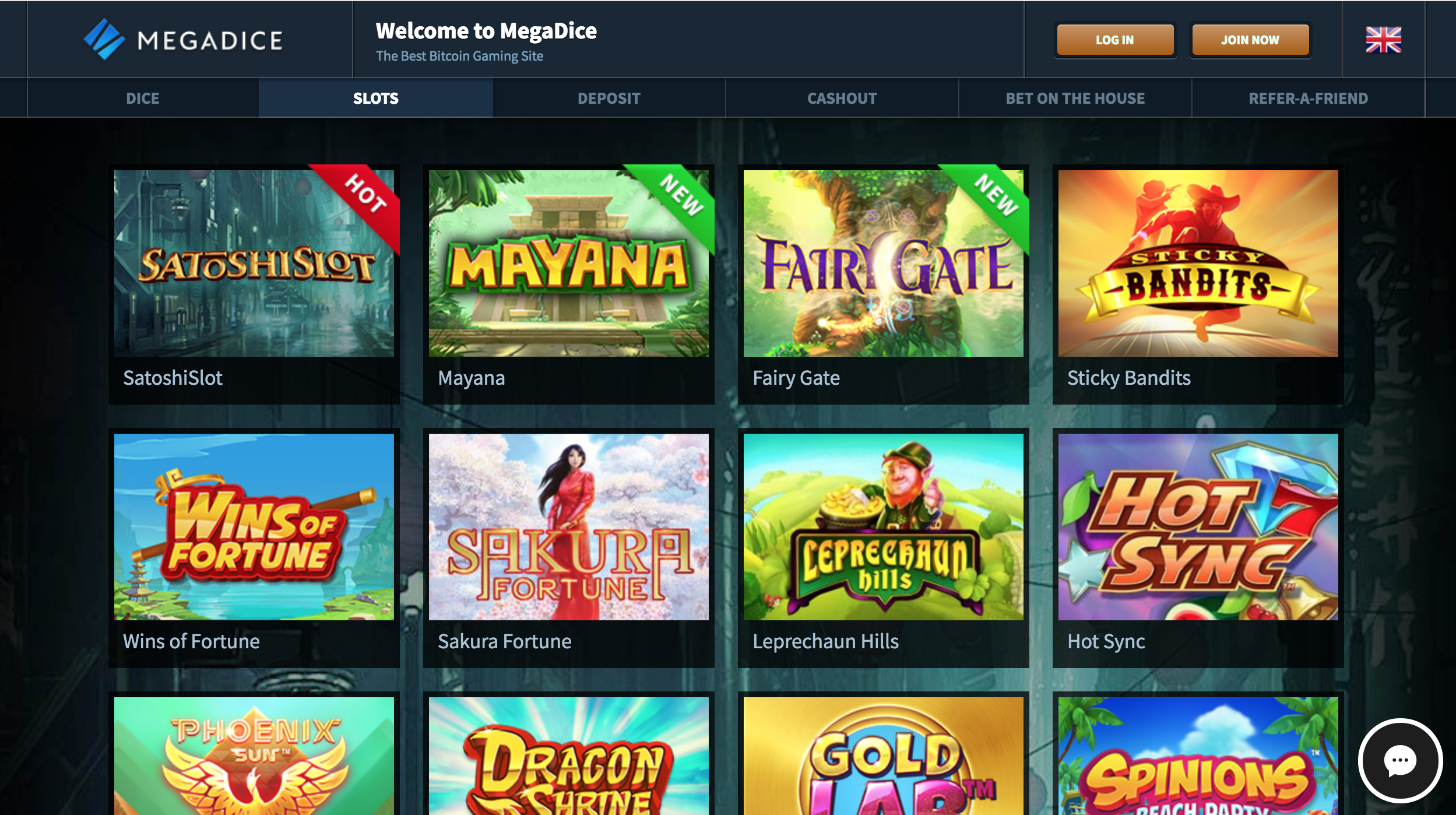 A few of the slot games available on MegaDice