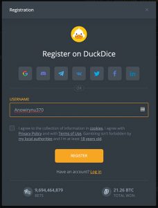 Duck dice account registration